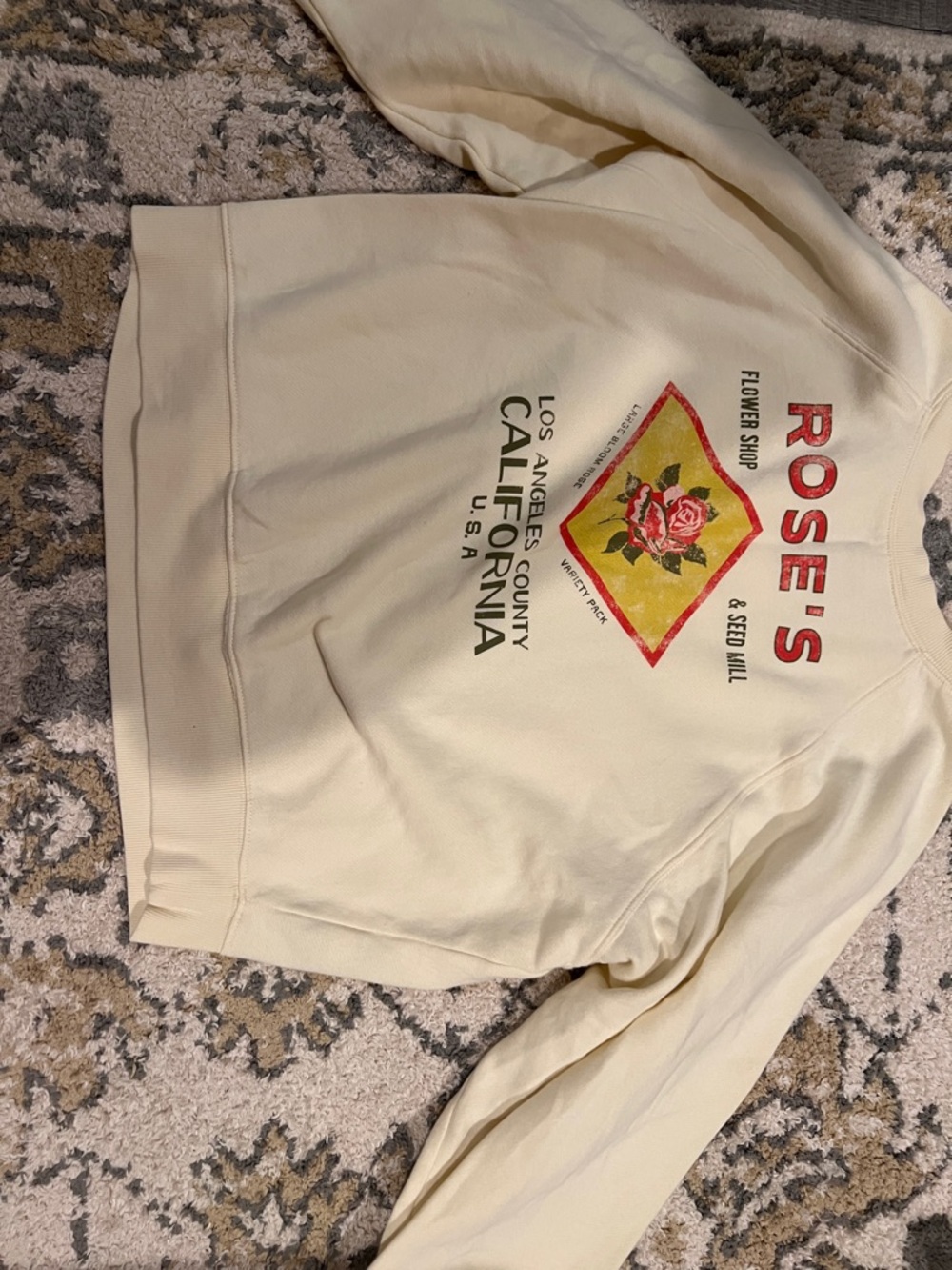 Old Navy Cream Graphic Crewneck Sweatshirt with Red & Yellow Accent